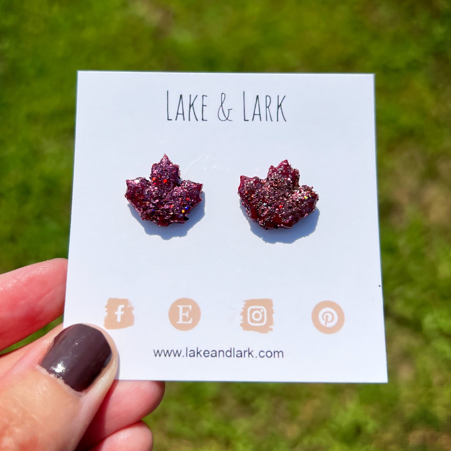 burgundy fall maple leaf stud earrings