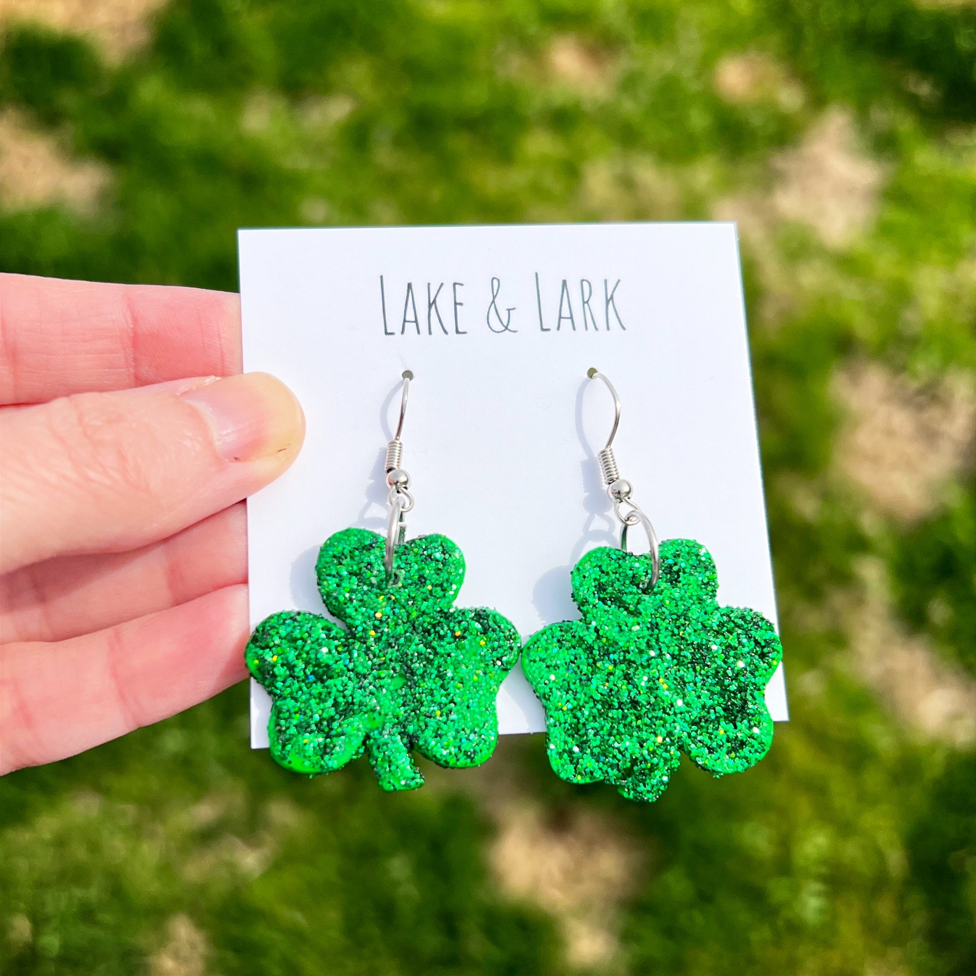 glitter shamrock saint patricks day earrings