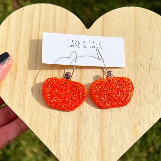 fall glitter pumpkin hoop earrings