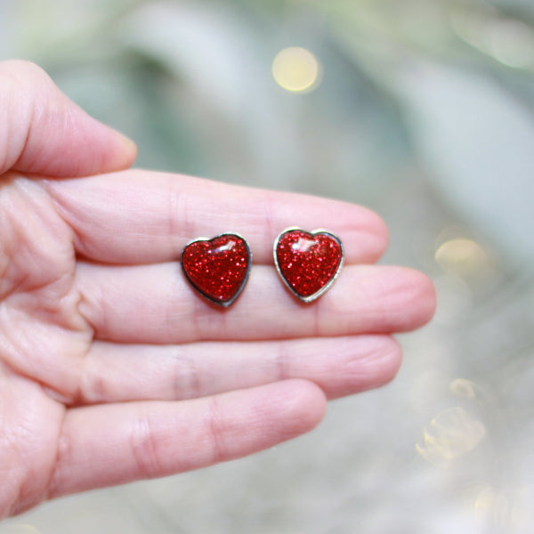 tiny red heart stud earrings