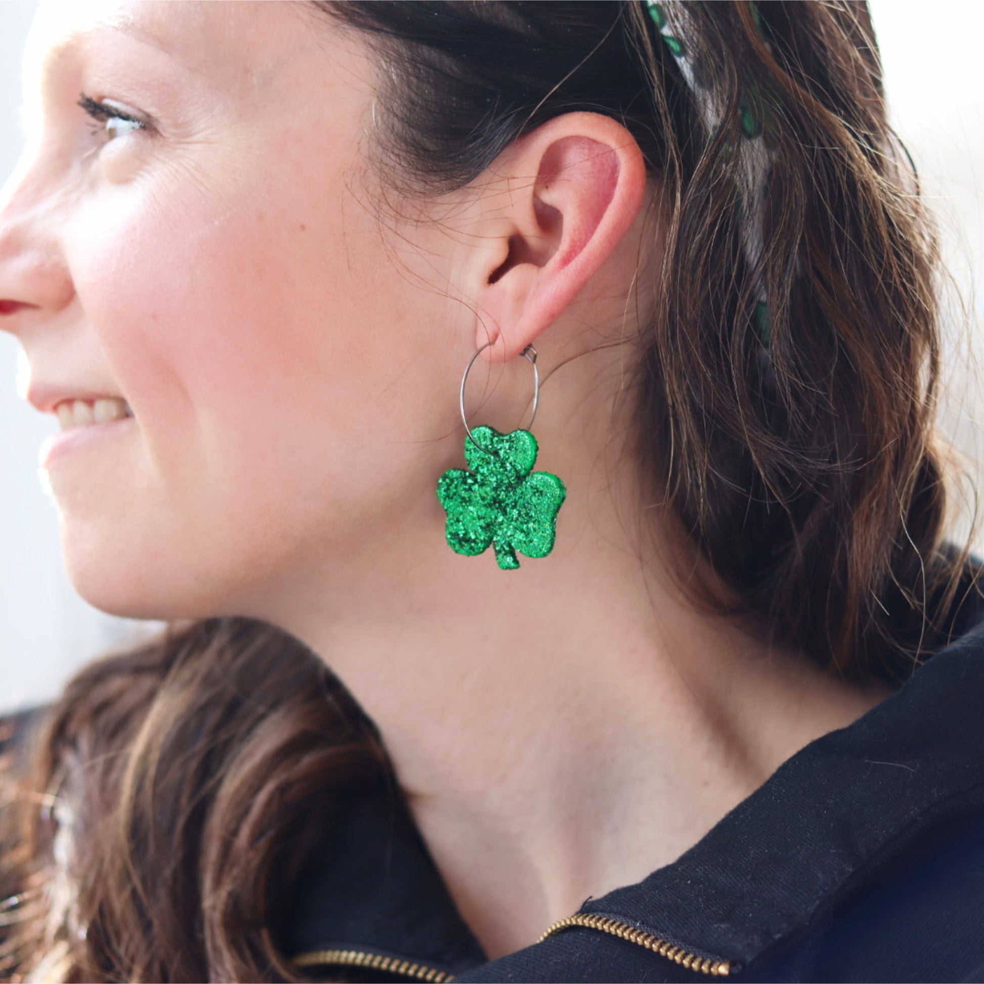 glitter shamrock hoop earrings lake lark (2)