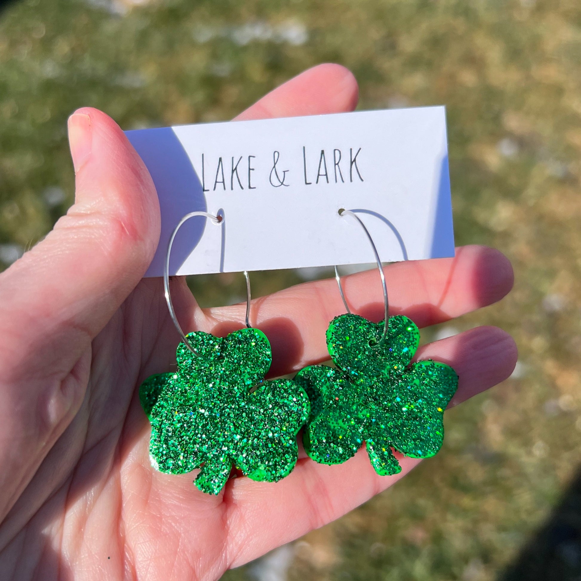 glitter shamrock hoop earrings lake lark st patricks day