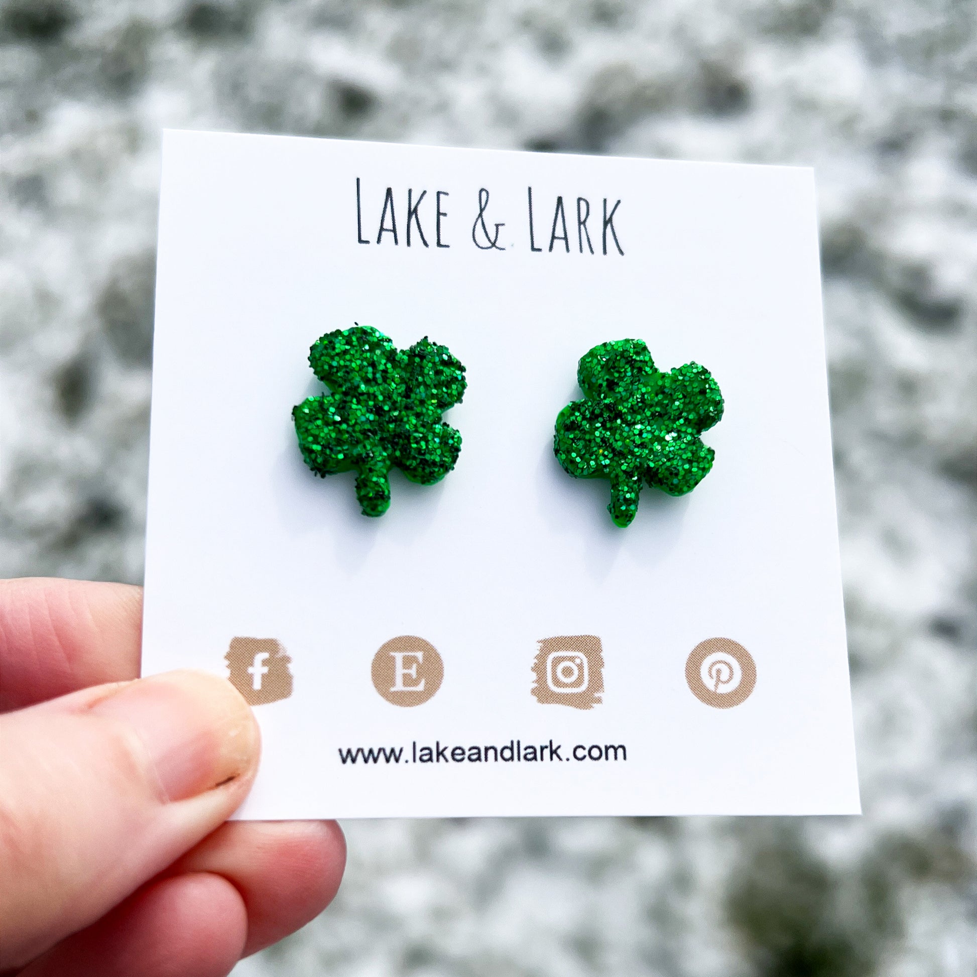 glitter four leaf clover stud earrings