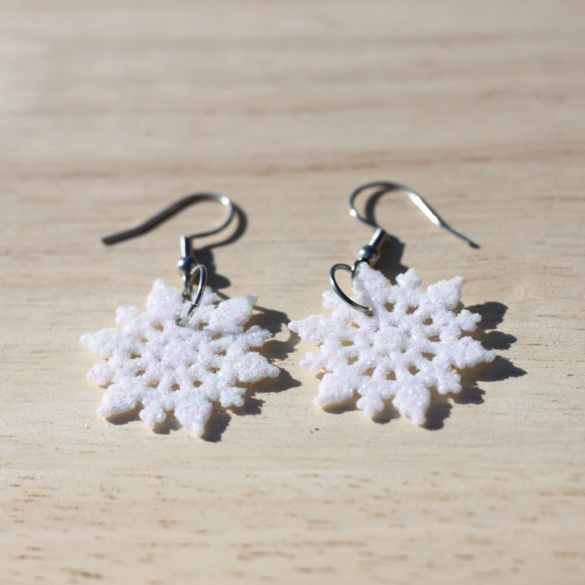 lightweight glitter snowflake earrings