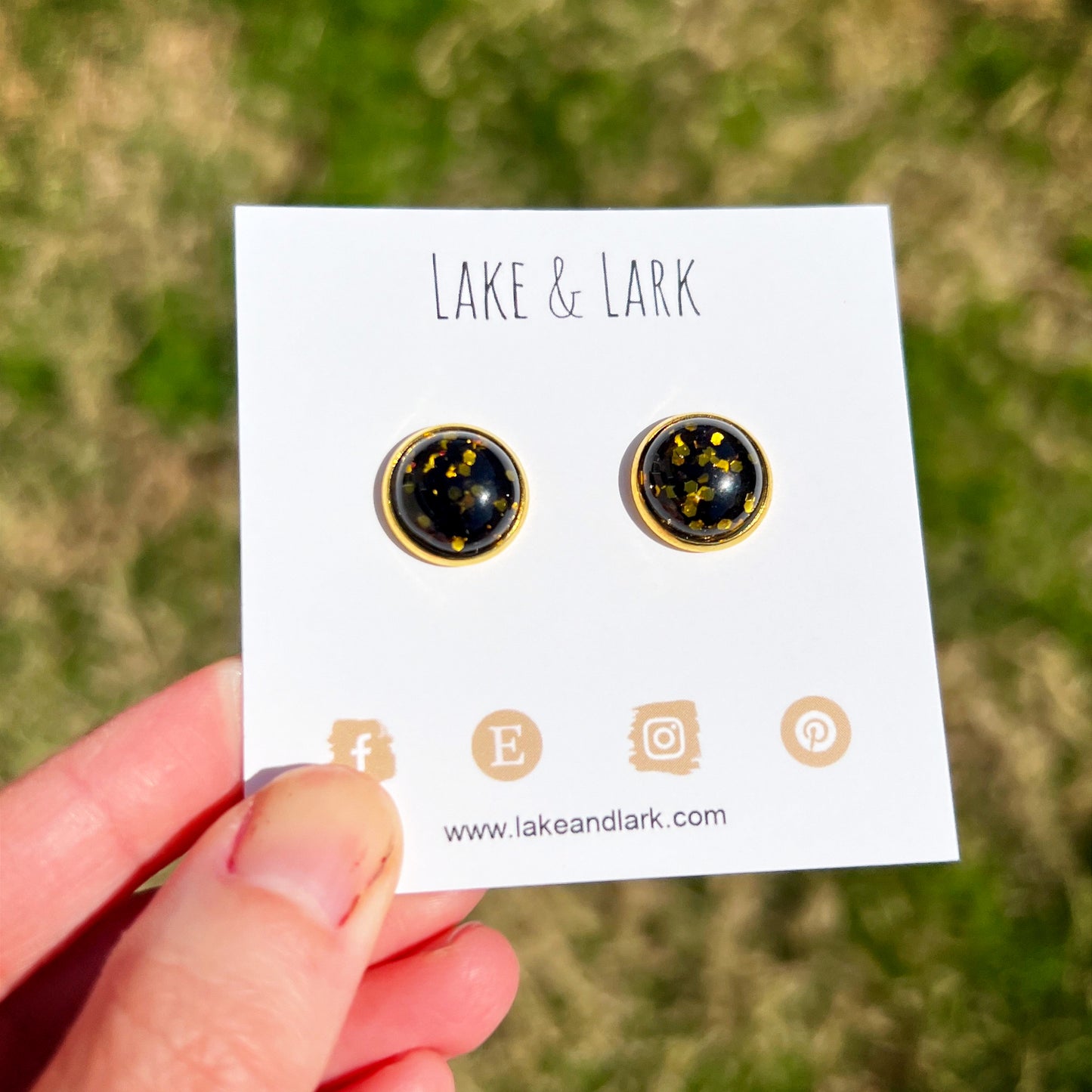 gold black glitter sparkly stud earrings