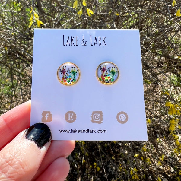 gold giraffe friends stud earrings lake lark