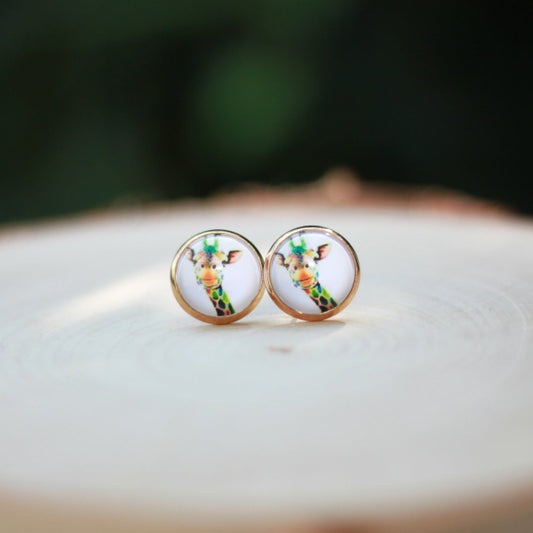 rainbow giraffe animal stud earrings