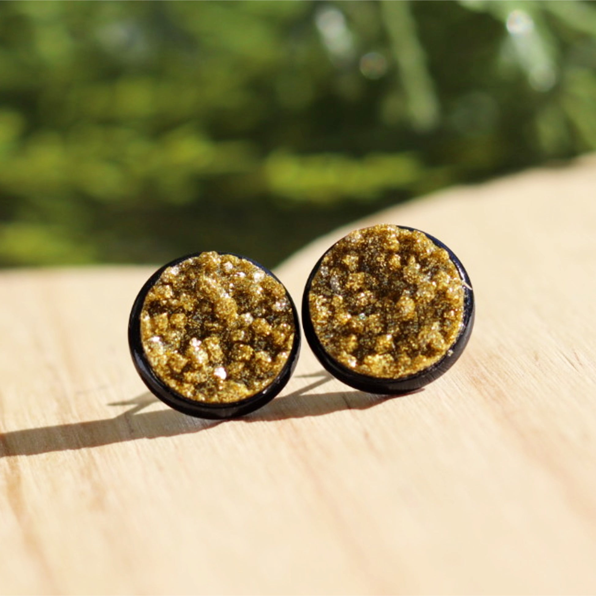 gold geode druzy stud earrings