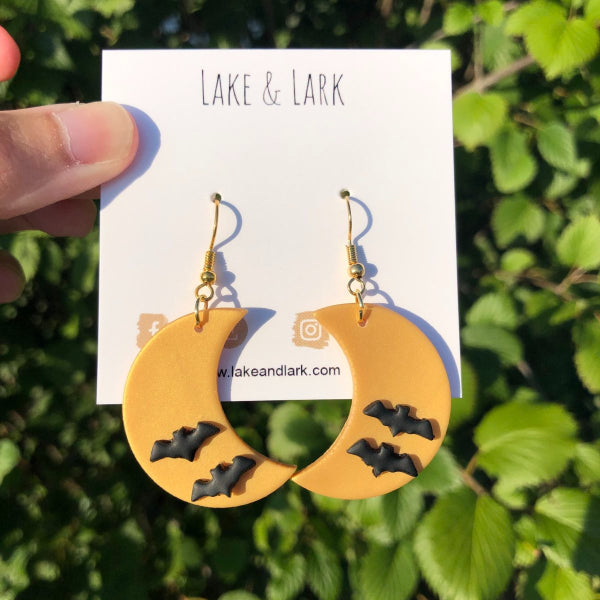 halloween moon clay earrings