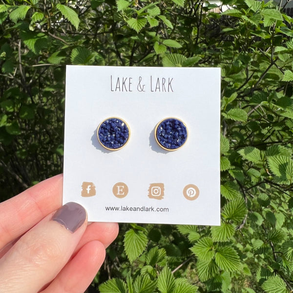 gold navy druzy stud earrings lake lark (2)