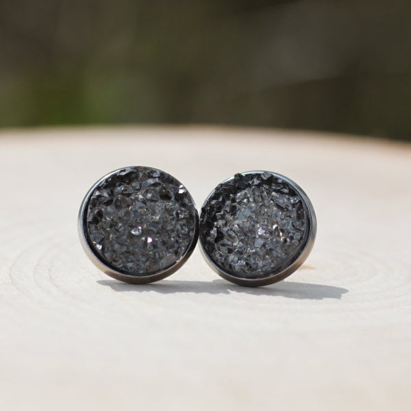 charcoal gray druzy stud earrings