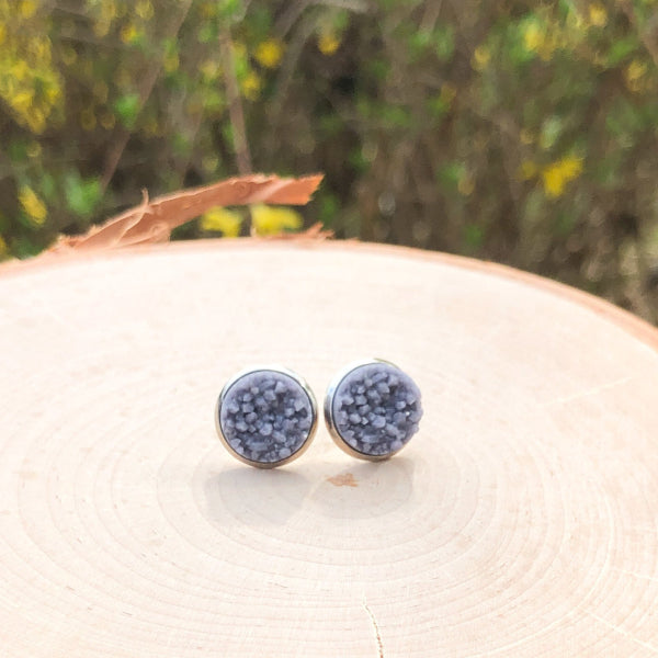 chunky gray geode stud earrings