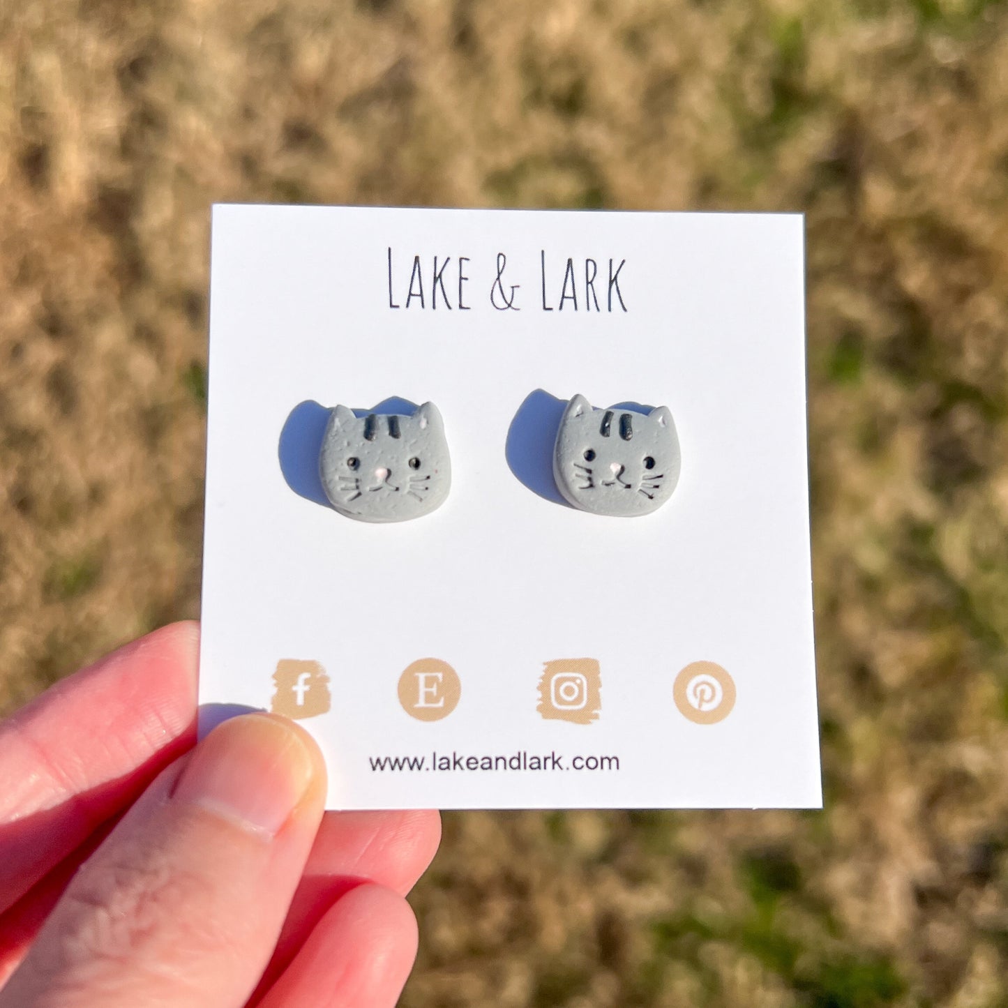 Gray Tabby Cat Clay Stud Earrings
