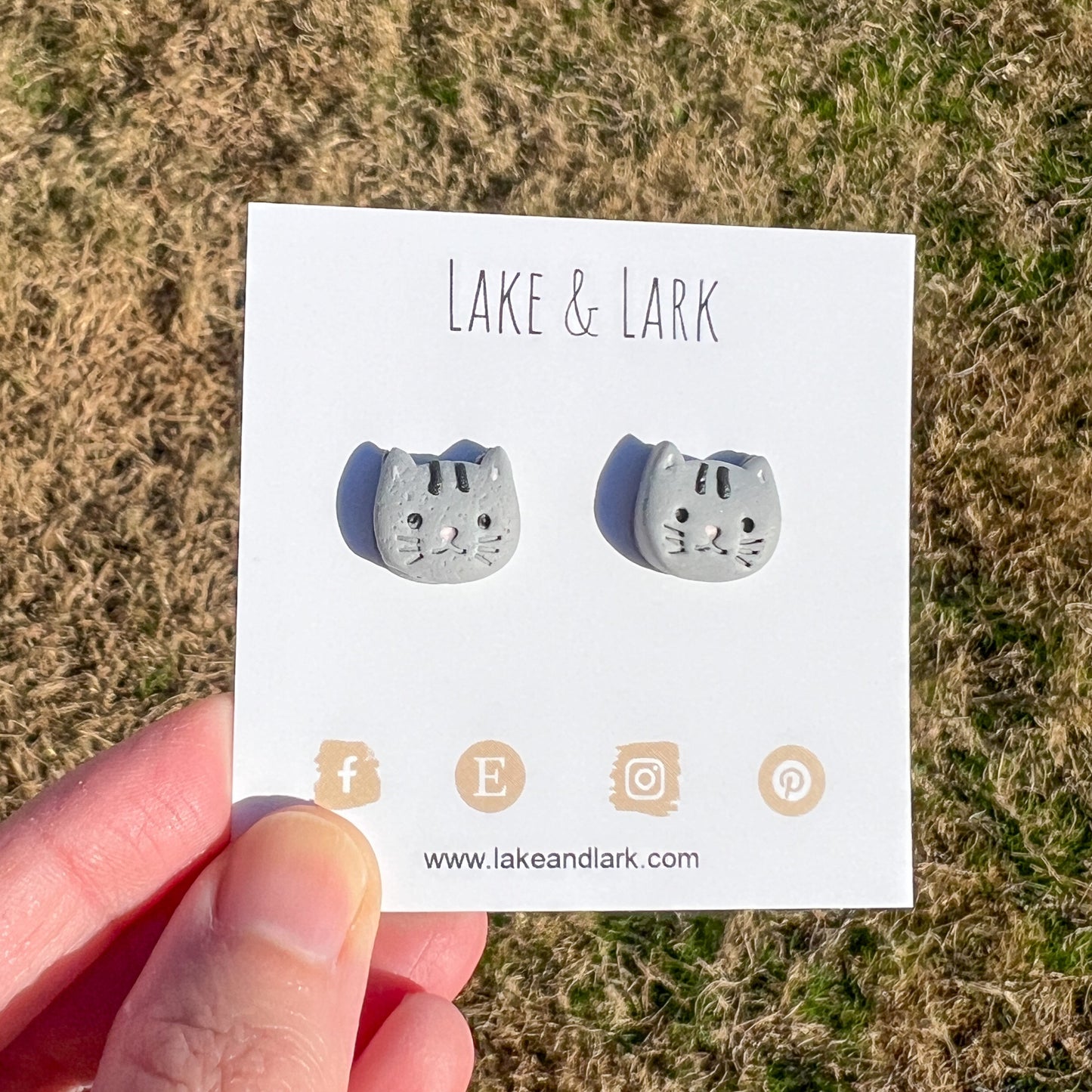 Gray Tabby Cat Clay Stud Earrings