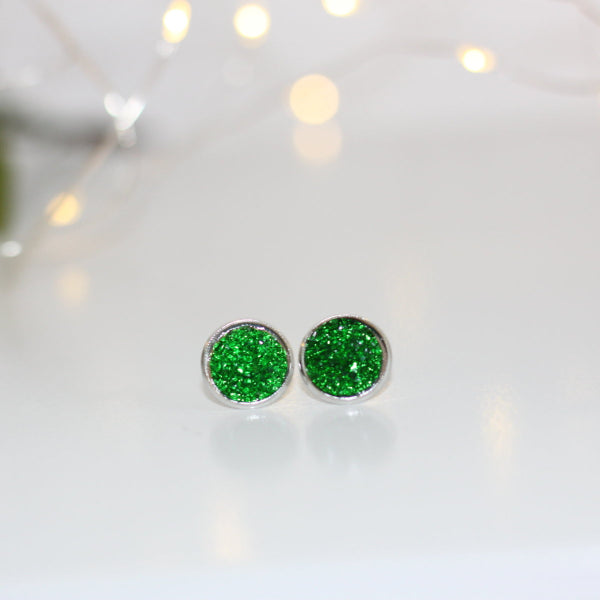 glitter green stud earrings