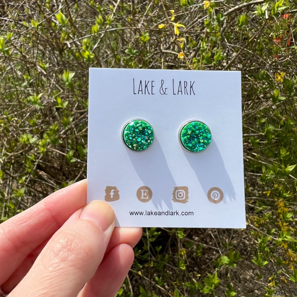 green druzy stud earrings lake lark