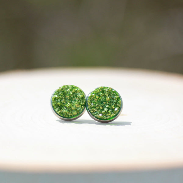 green chunky geode druzy stud earrings