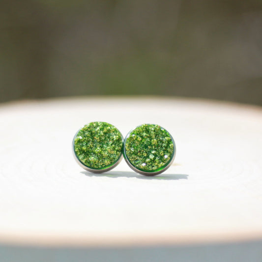 green chunky geode druzy stud earrings