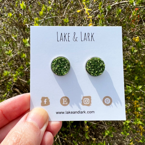 green druzy stud earrings