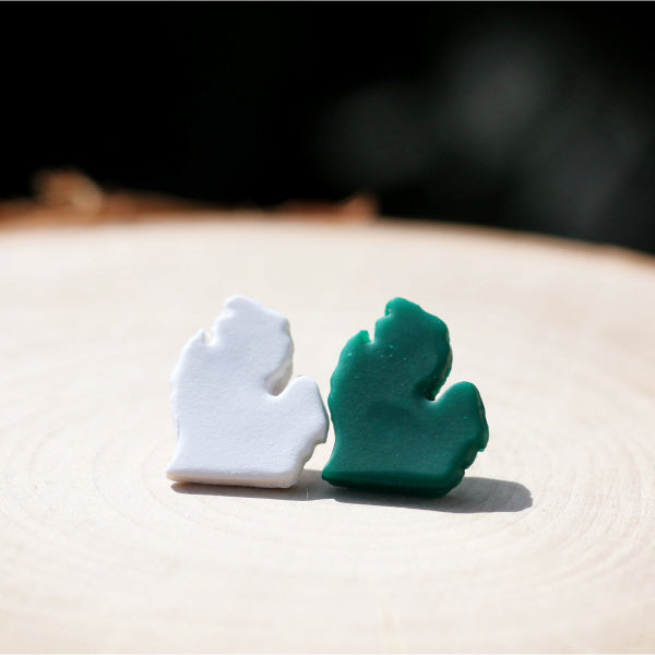 clay michigan stud earrings white green