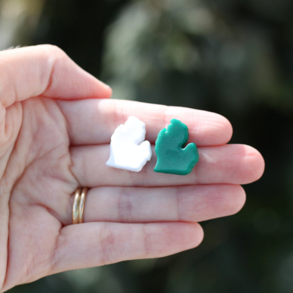 white green clay michigan stud earrings