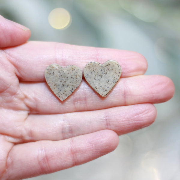 gray valentine heart polymer clay earrings