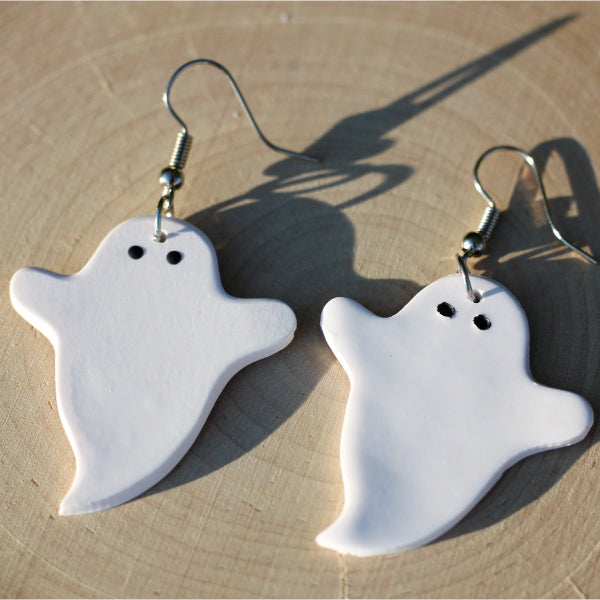 clay ghost halloween earrings