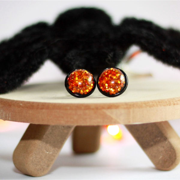 black orange glitter halloween earrings