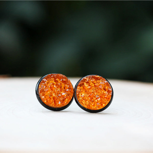 black orange sparkly halloween earrings