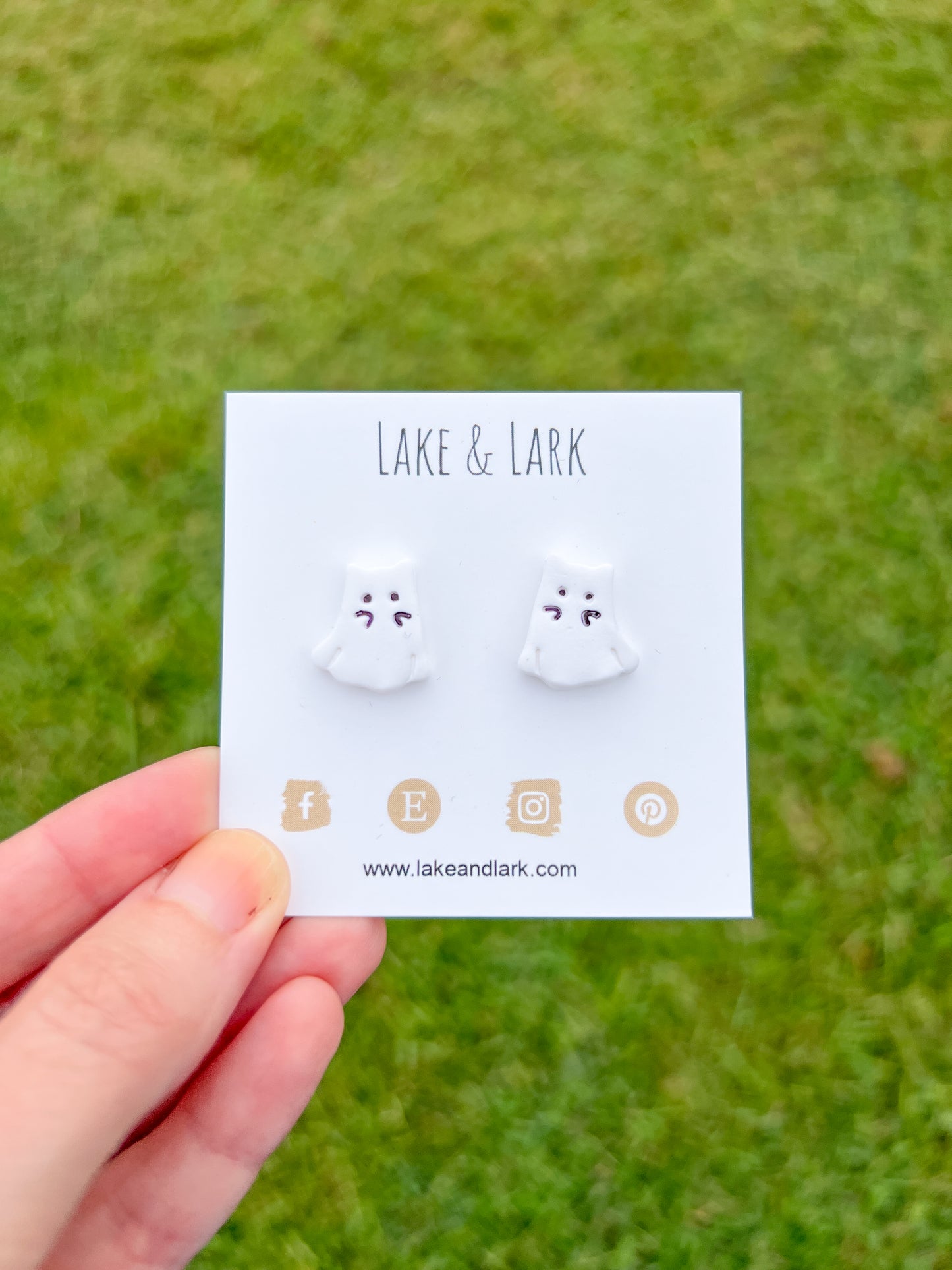 Ghost Cat Halloween Stud Earrings – Handmade Polymer Clay Cat Mom Jewelry