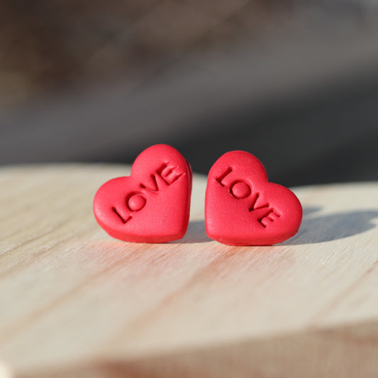 red heart love clay stud earrings