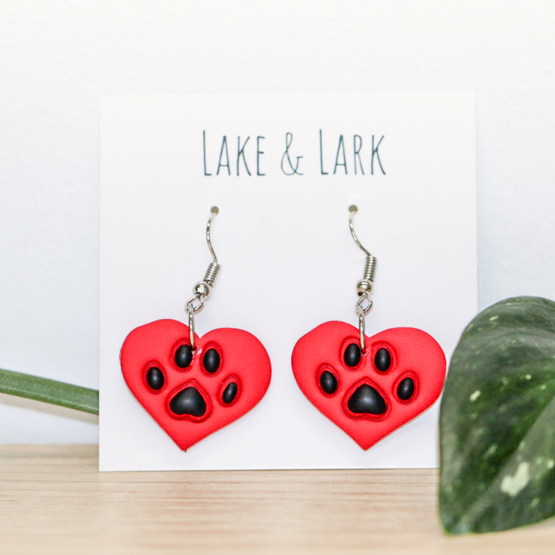 heart paw print dog cat earrings