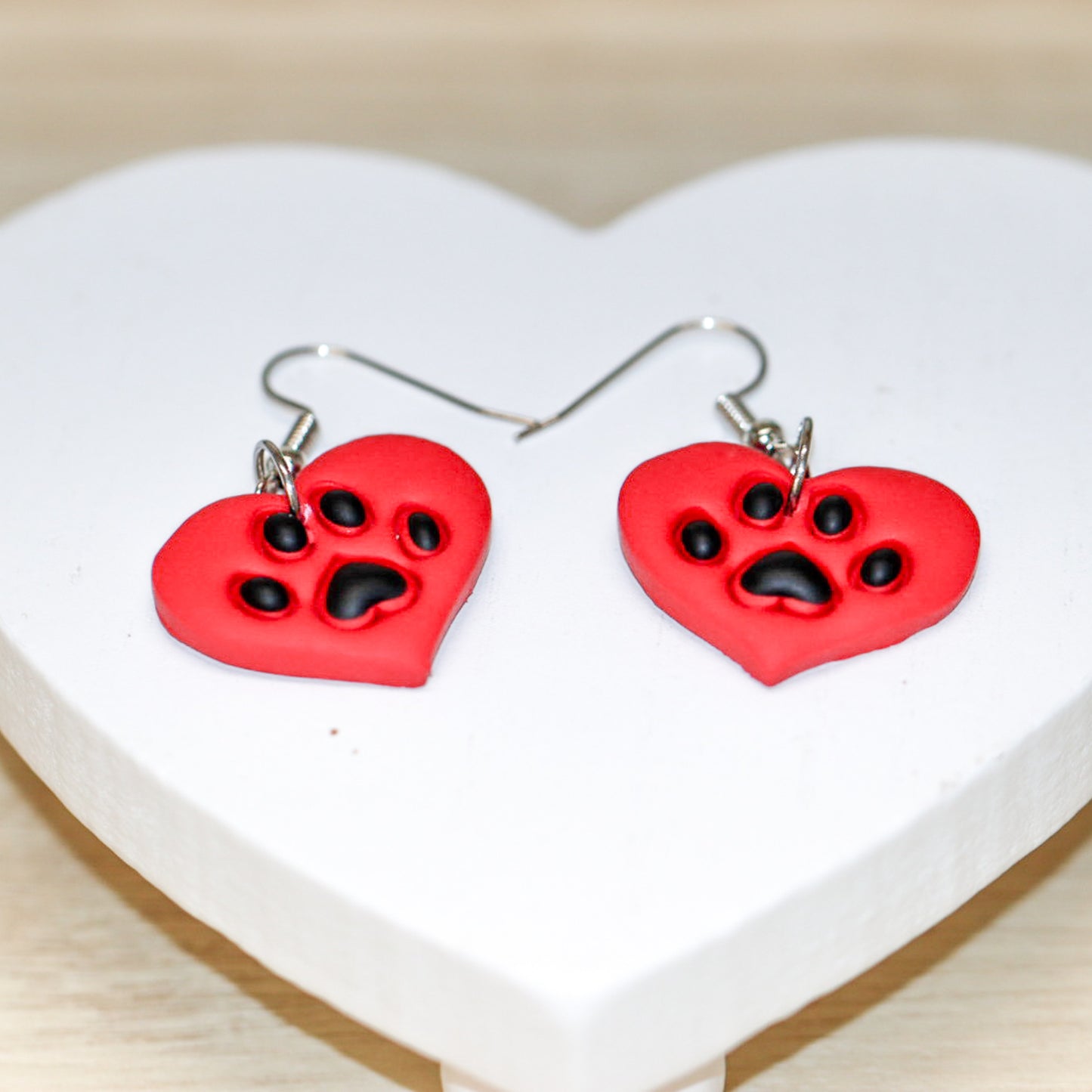 heart paw print valentine earrings