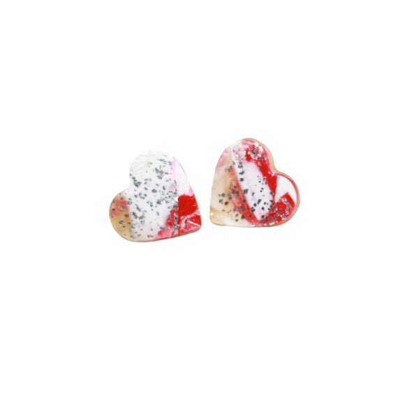 marbled heart stud earrings