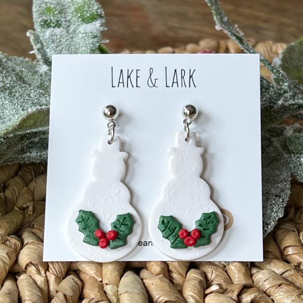 holly berry snowman earrings lake lark