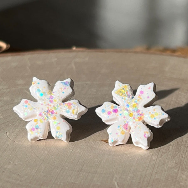 glitter clay snowflake stud earrings