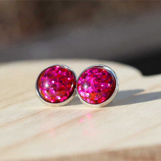 hot pink glitter stud earrings lake lark (2)