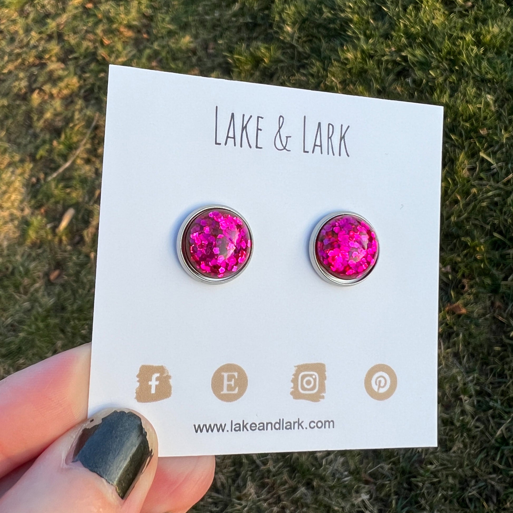 pink glitter valentine stud earrings