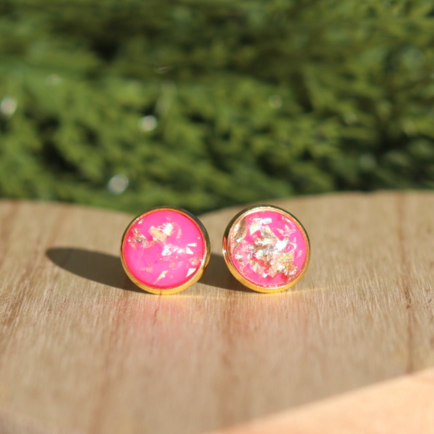 hot pink gold cabochon stud earrings lake lark