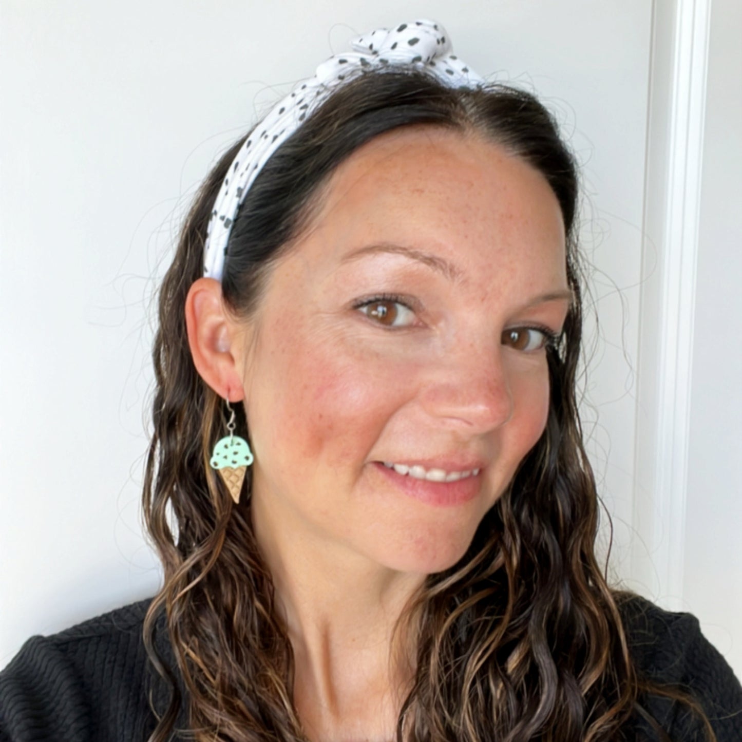 mint chocolate chip ice cream cone earrings