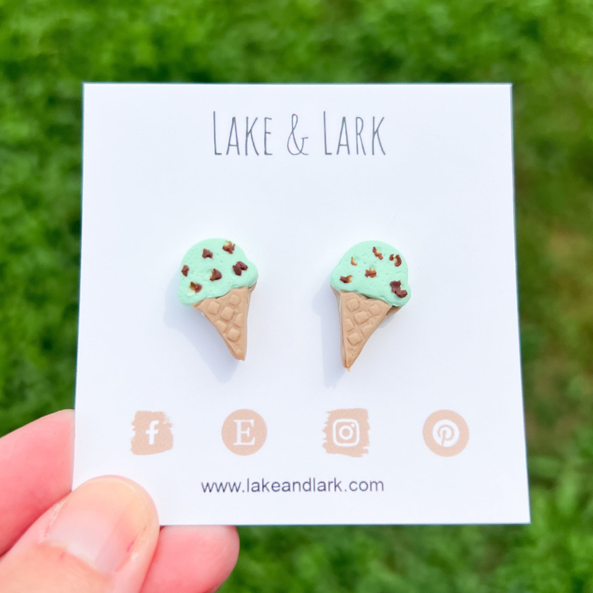 mint chocolate chip ice cream cone stud earrings