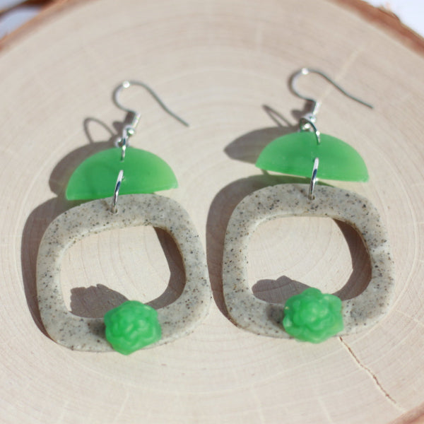 clay succulent square hoop earrings