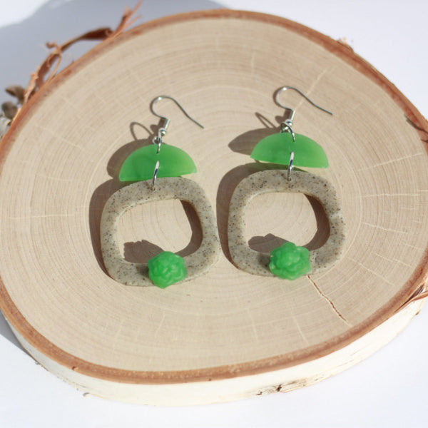 square hoop succulent earrings