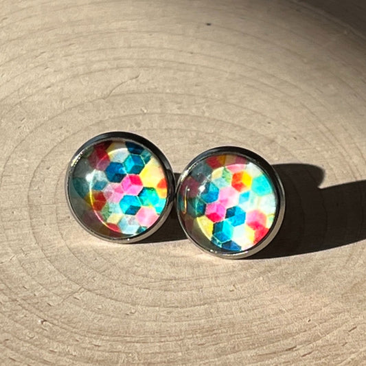 rainbow hexagon stud earrings