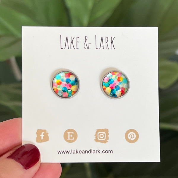 rainbow hexagon stud earrings