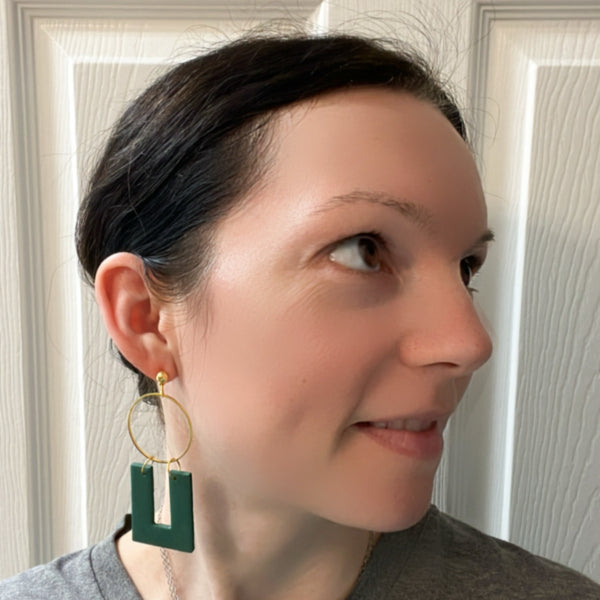 clay green gold statement earrings