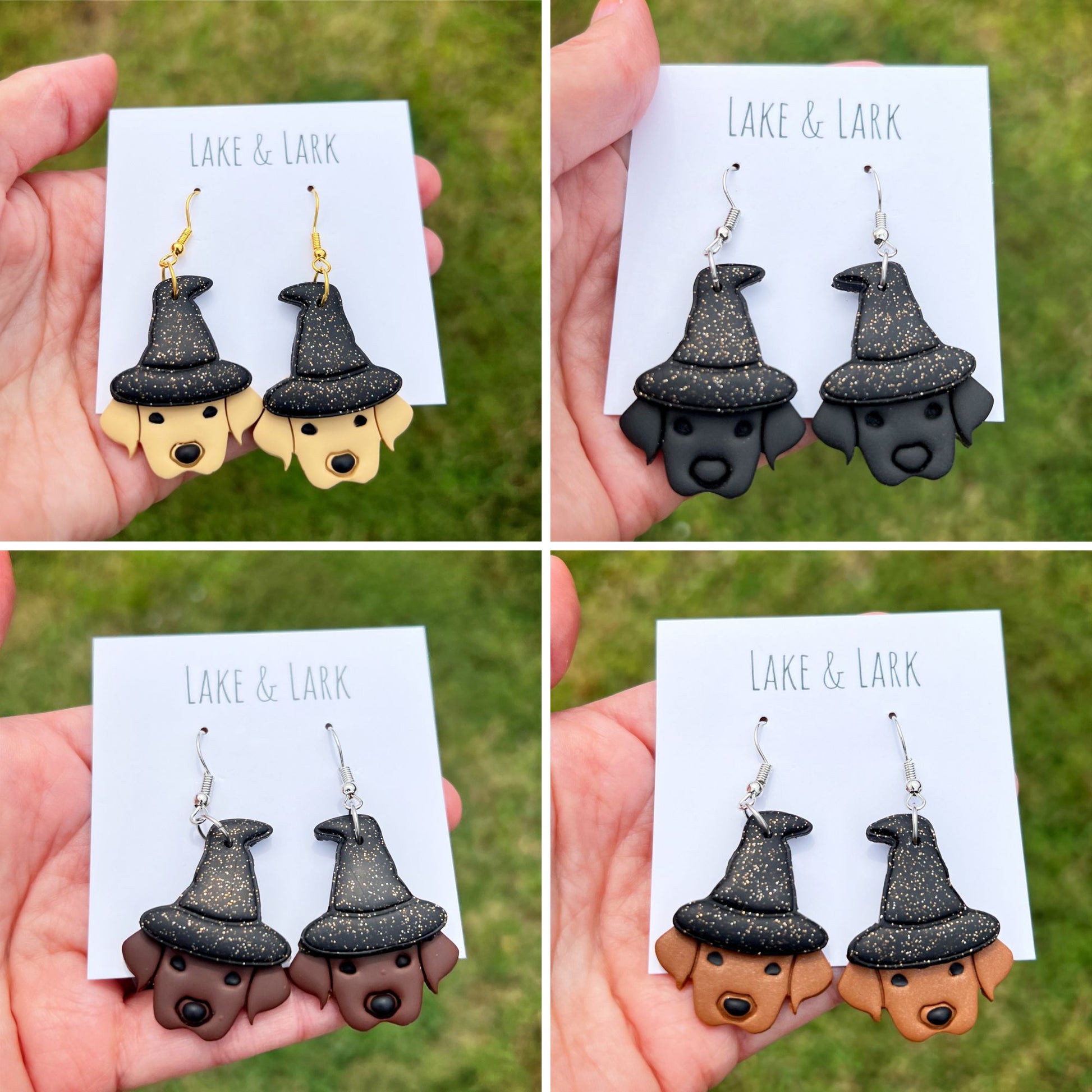 halloween witch labrador dog earrings