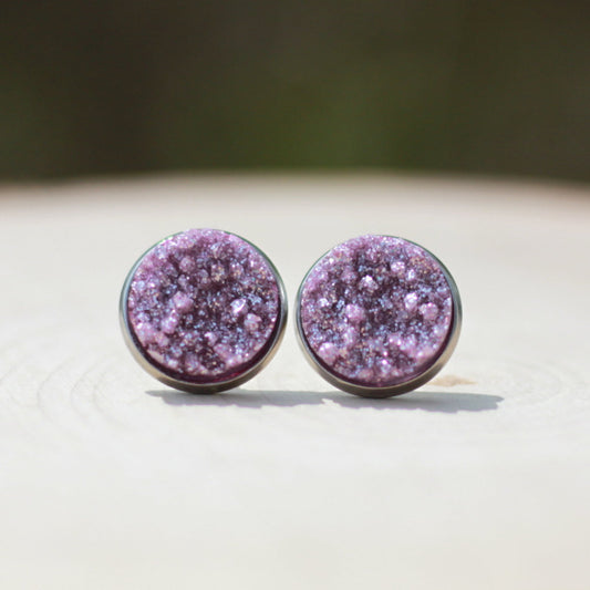 purple glitter stud earrings