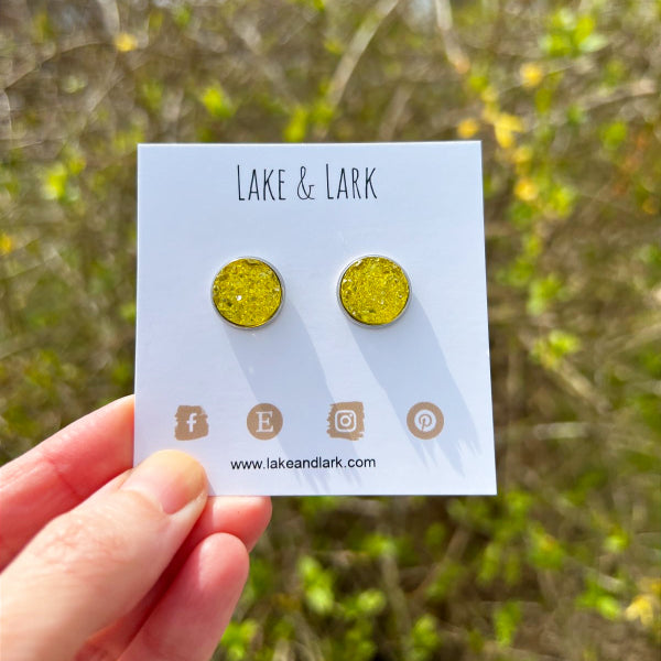 lemon yellow druzy stud earrings lake lark (1)