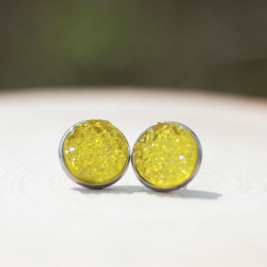 yellow druzy stud earrings